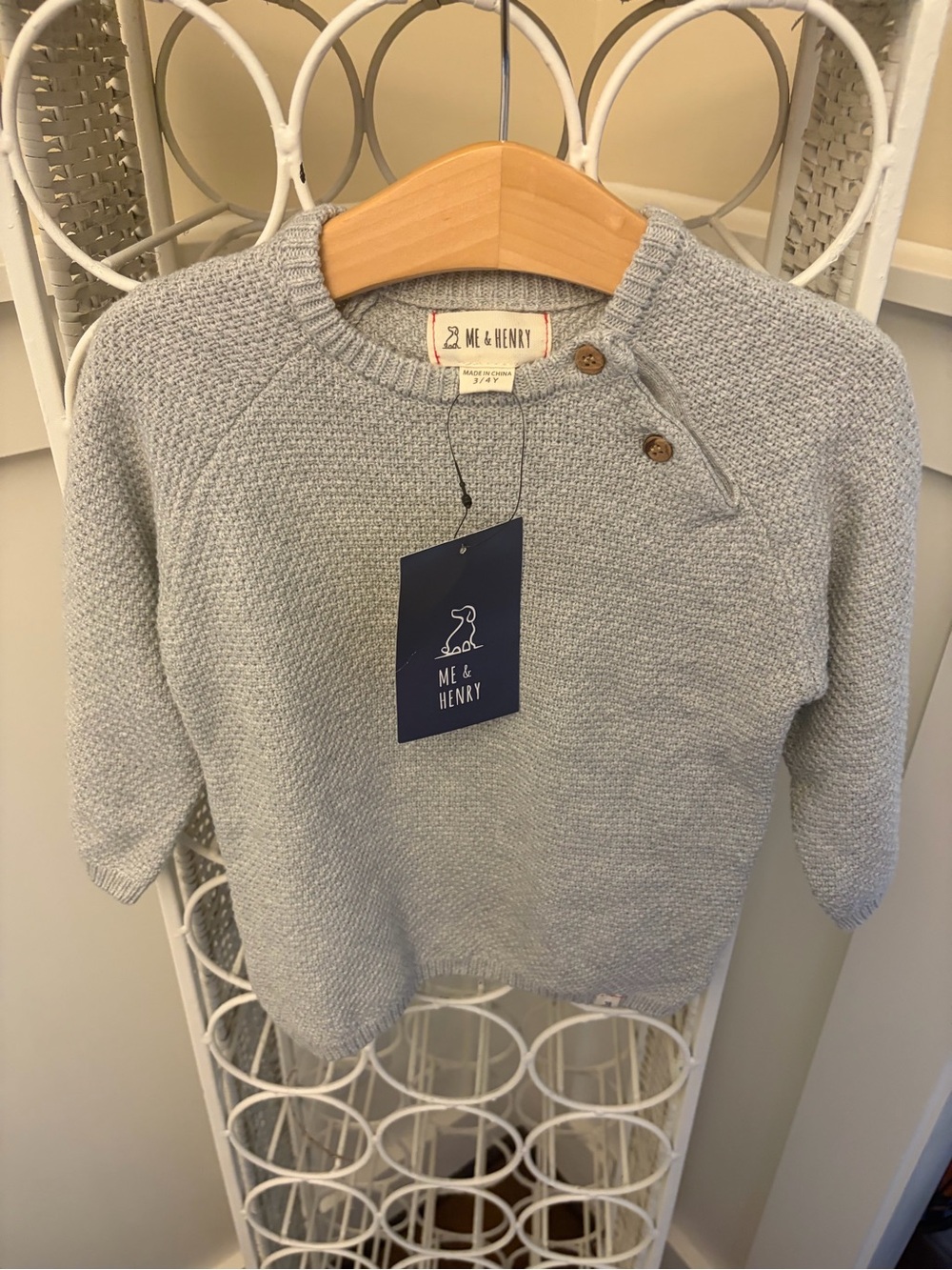 Me & Henry Light Gray Knit Crewneck Sweater for Kids